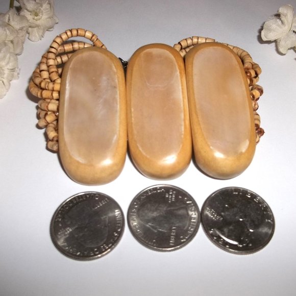 Chunky Wooden Bracelet Brown Tan Cream Wood Adjustable Statement Size Jewlery B7 - Picture 2 of 5